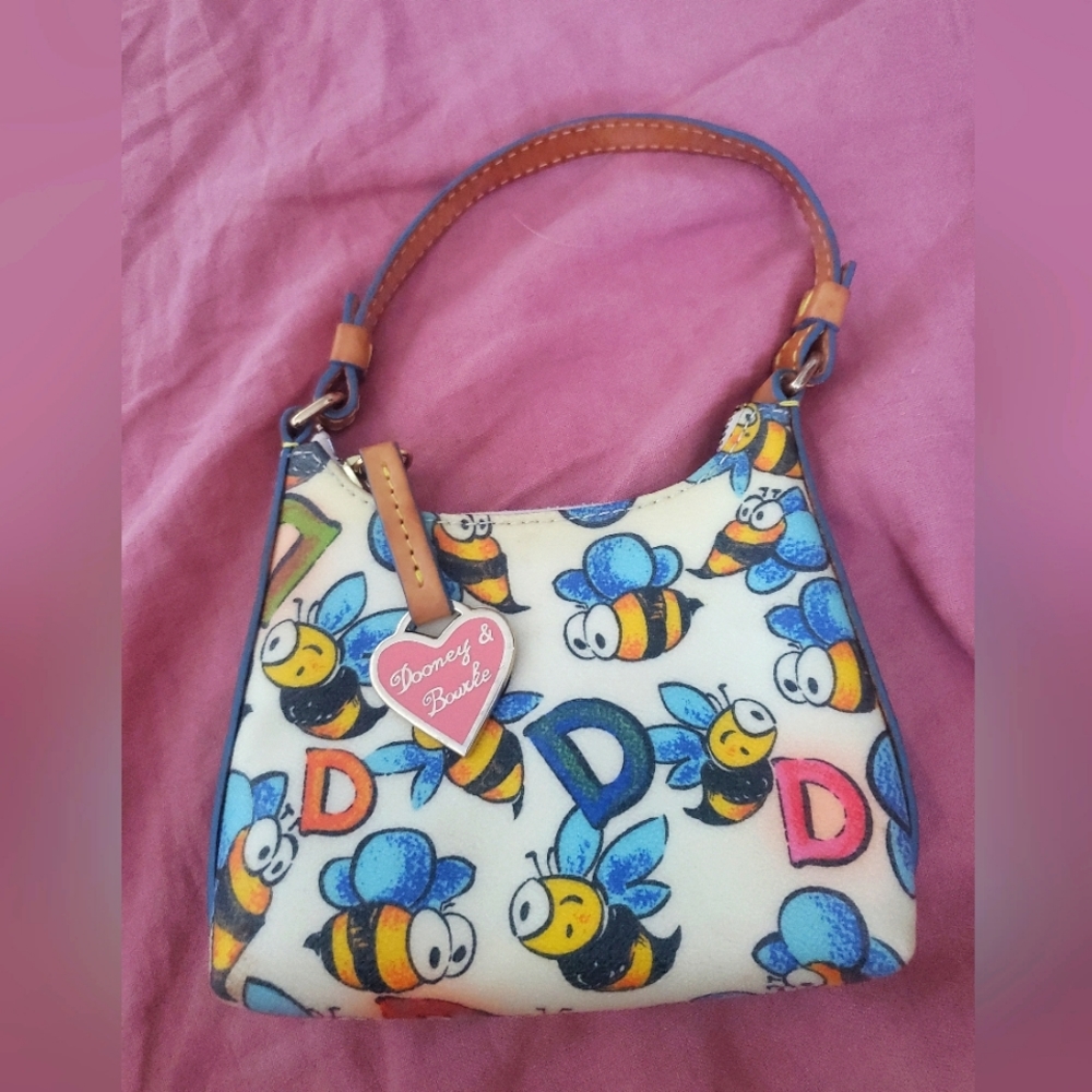 Dooney Bourke Vintage Bitsy Bag Honey Bumble Bee Mini Satchel Purse Rainbow Zip